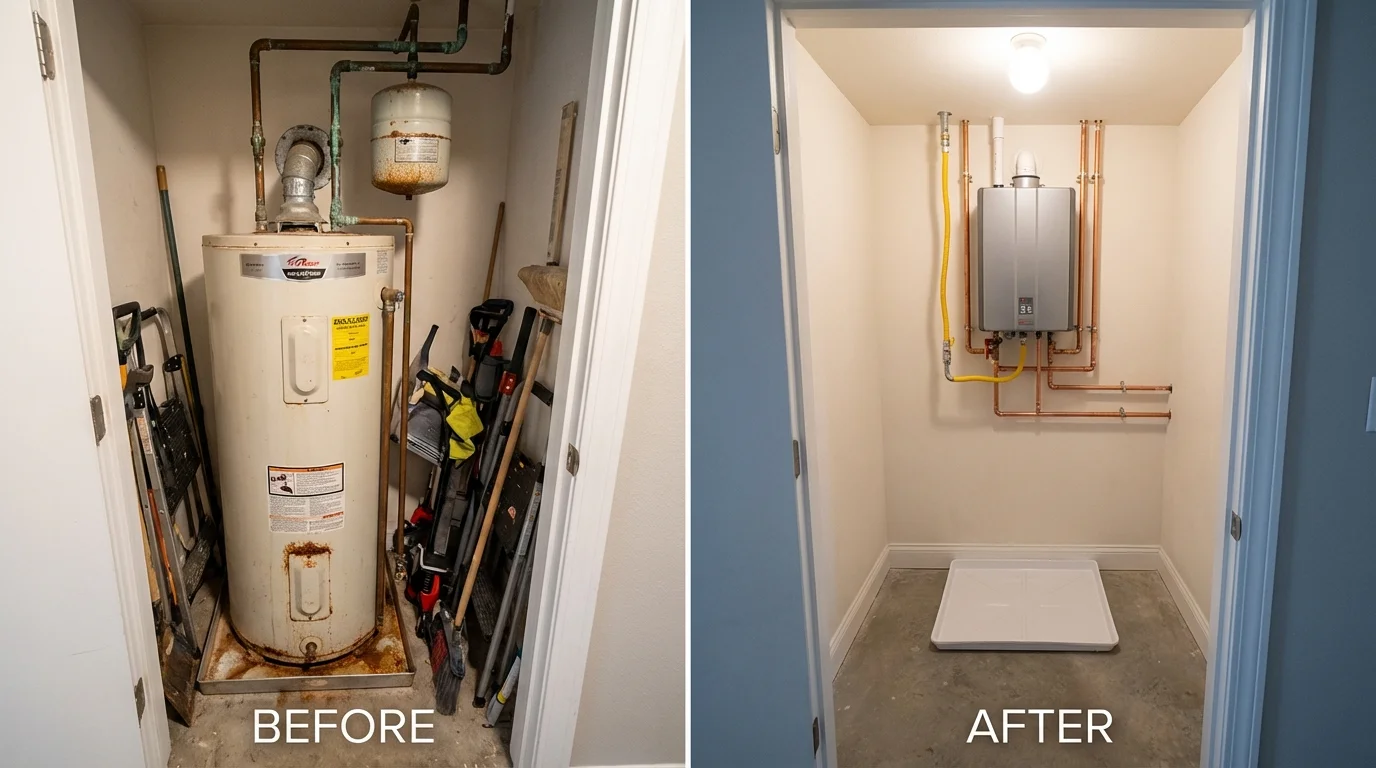 Tank water heater versus wall-mounted tankless unit comparison for Boonsboro, MD homeowners